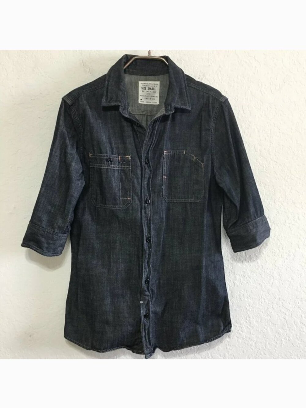 ALLSAINTS SPITAFIELDS Denim Button Up Chest Pockets 3/4 Sleeve Shirt Womens S